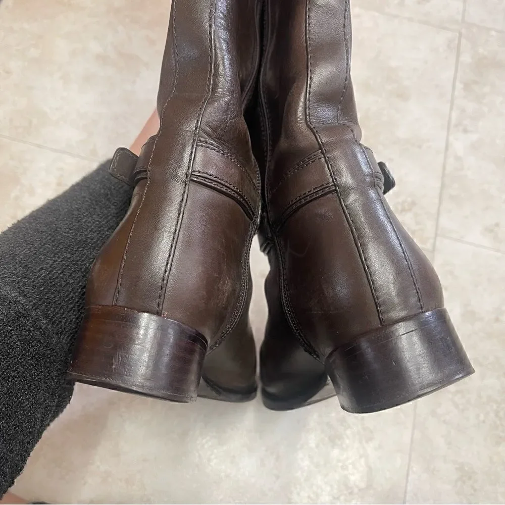 Tory Burch- Brown Bristol Leather Riding Boot with Gold Hardware, Sz 6.5